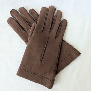 Detailed Brown Fur Lined Soft And Warm Suede Leather Gloves for Women Size 6 ½
